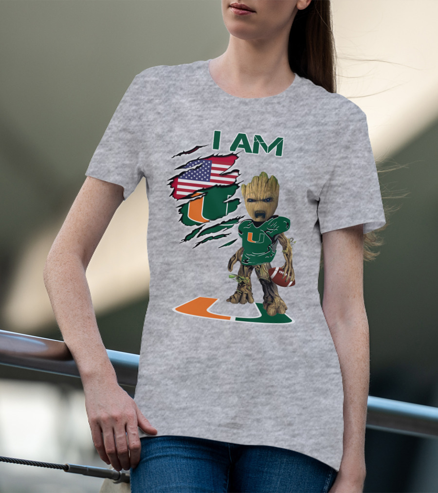 I Am University Of Miami Hurricanes Football Groot American Flag T-Shirt