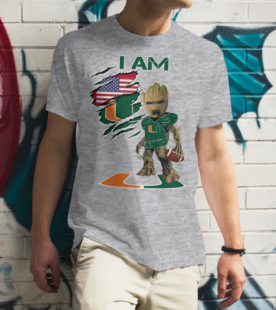 I Am University Of Miami Hurricanes Football Groot American Flag T-Shirt