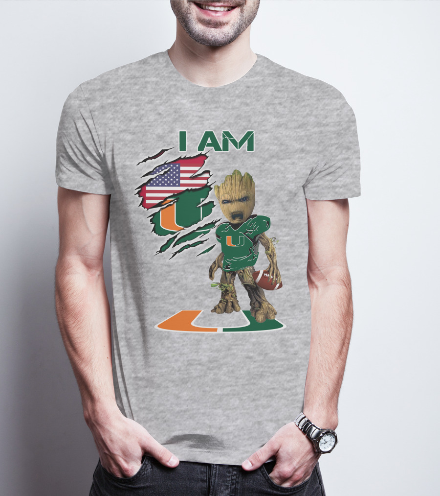 I Am University Of Miami Hurricanes Football Groot American Flag T-Shirt