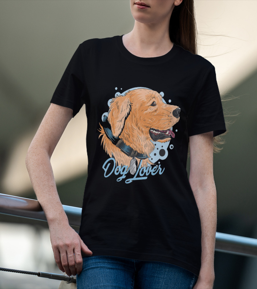 Dog Lover Happy Golden Retriever Head With Collar And Blue Bubbles T-Shirt