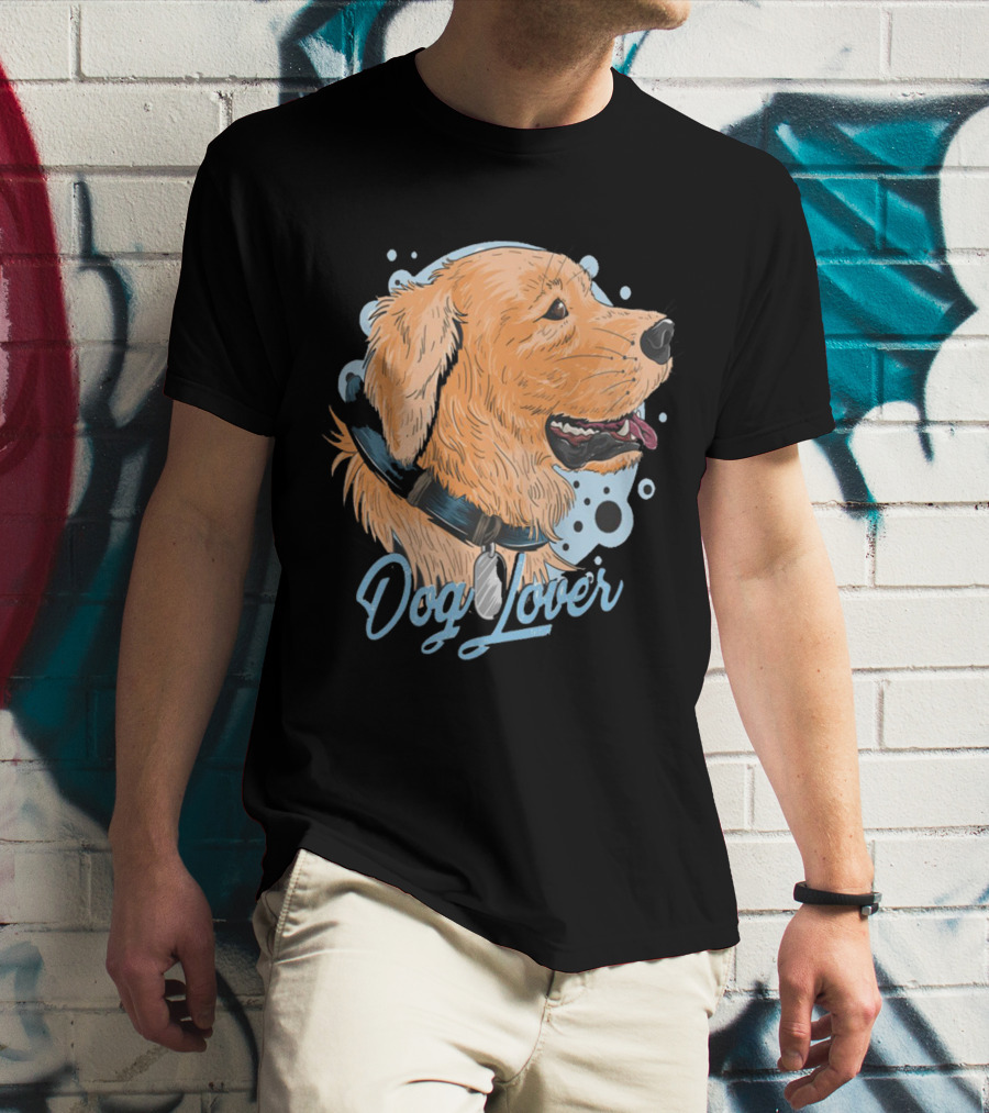 Dog Lover Happy Golden Retriever Head With Collar And Blue Bubbles T-Shirt
