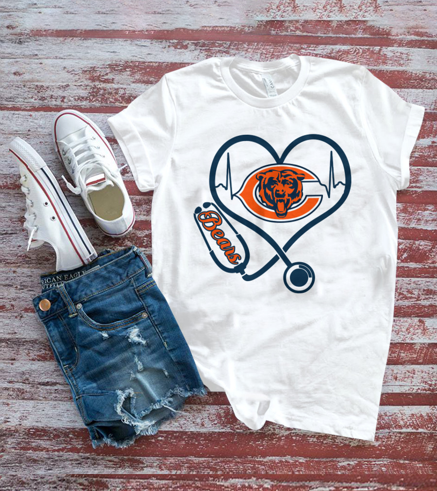 Chicago Bears Nurse Heartbeat Stethoscope T-Shirt