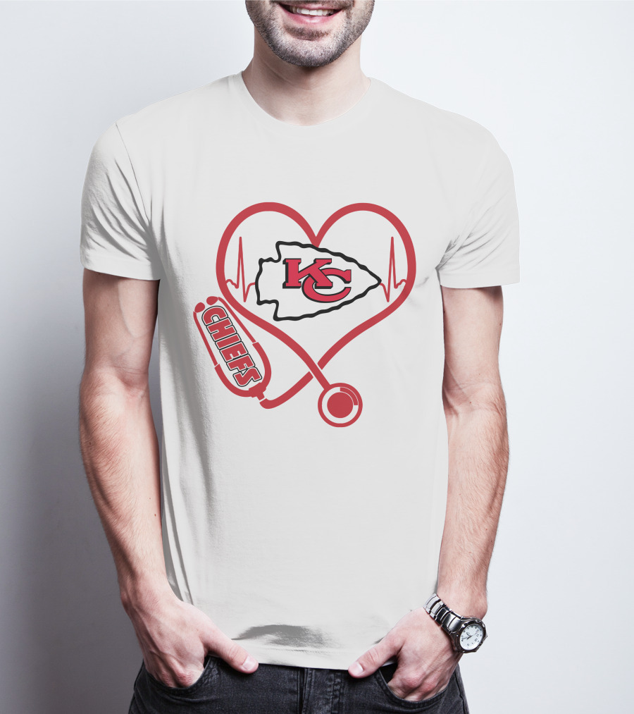 Nurse Love Kansas City Chiefs Heart Stethoscope T-Shirt