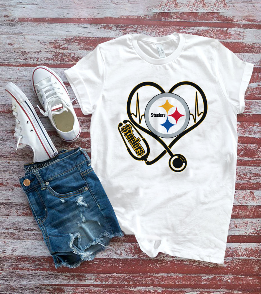 Nurse Heartbeat Pittsburgh Steelers Stethoscope T-Shirt