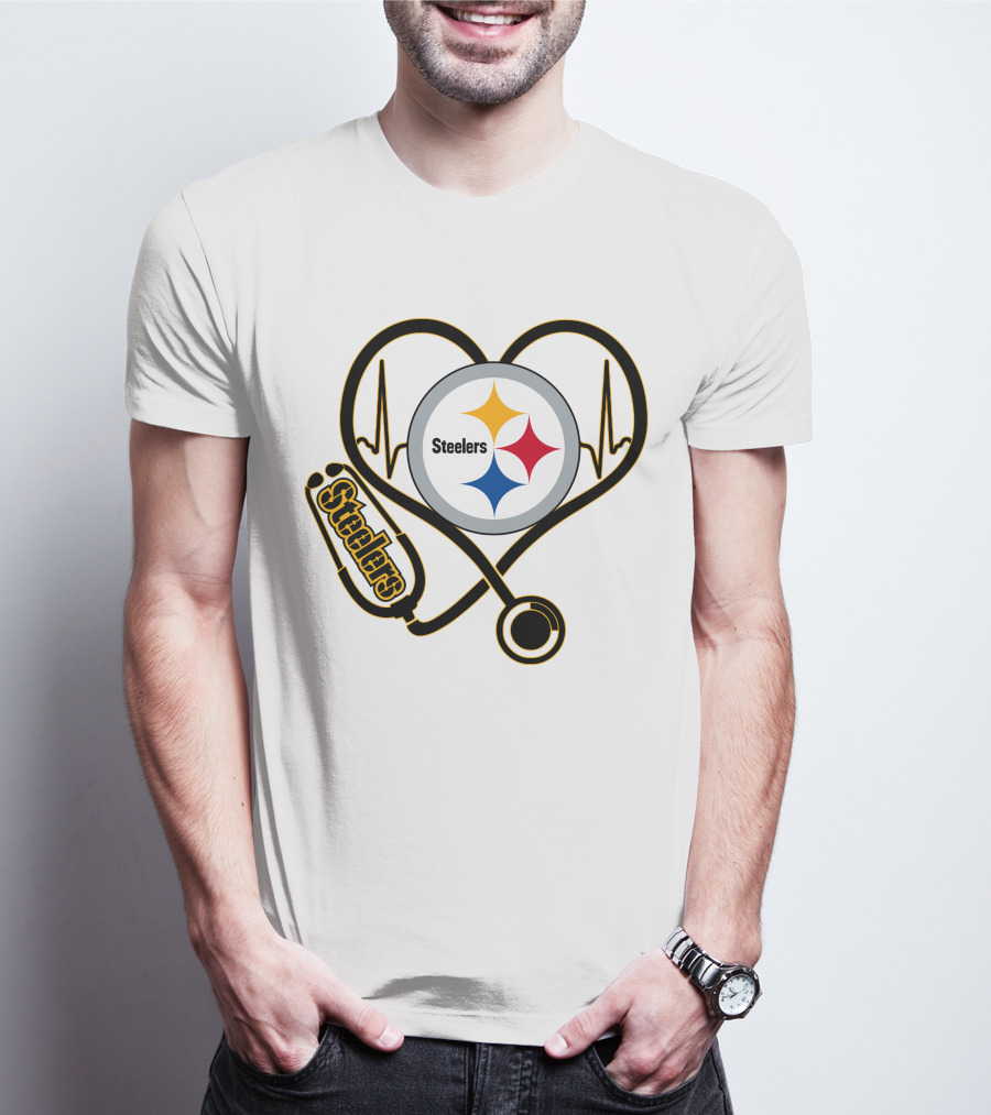 Nurse Heartbeat Pittsburgh Steelers Stethoscope T-Shirt