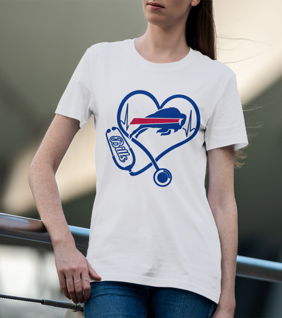 Buffalo Bills Heartbeat Stethoscope Nurse Love T-Shirt