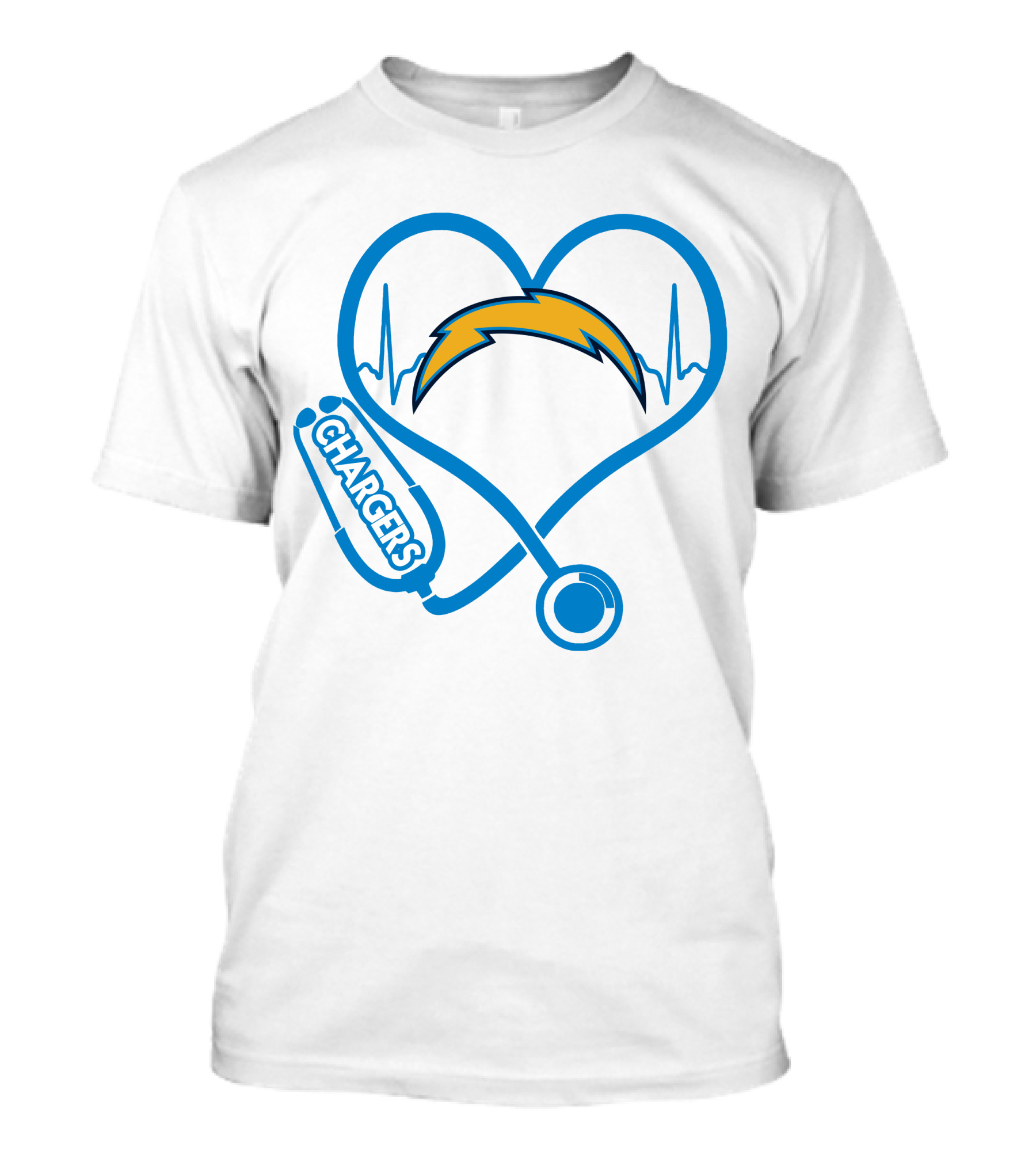 Nurse Love Chargers Heartbeat Stethoscope Football Fan T-Shirt
