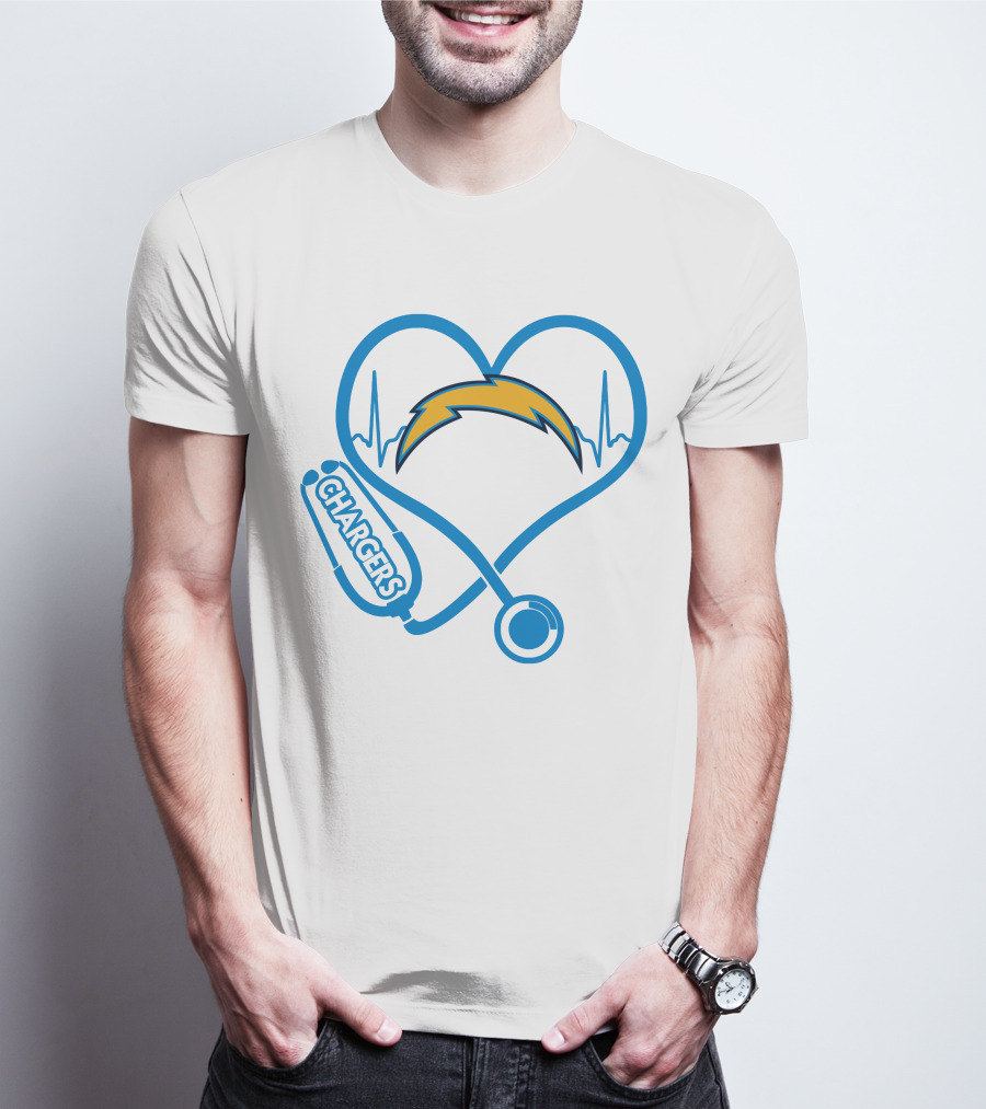 Nurse Love Chargers Heartbeat Stethoscope Football Fan T-Shirt