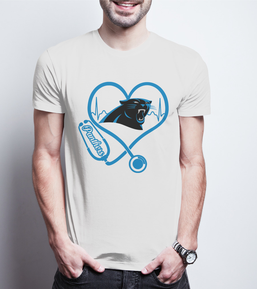 Carolina Panthers Nurse Love Stethoscope Heartbeat Panthers T-Shirt