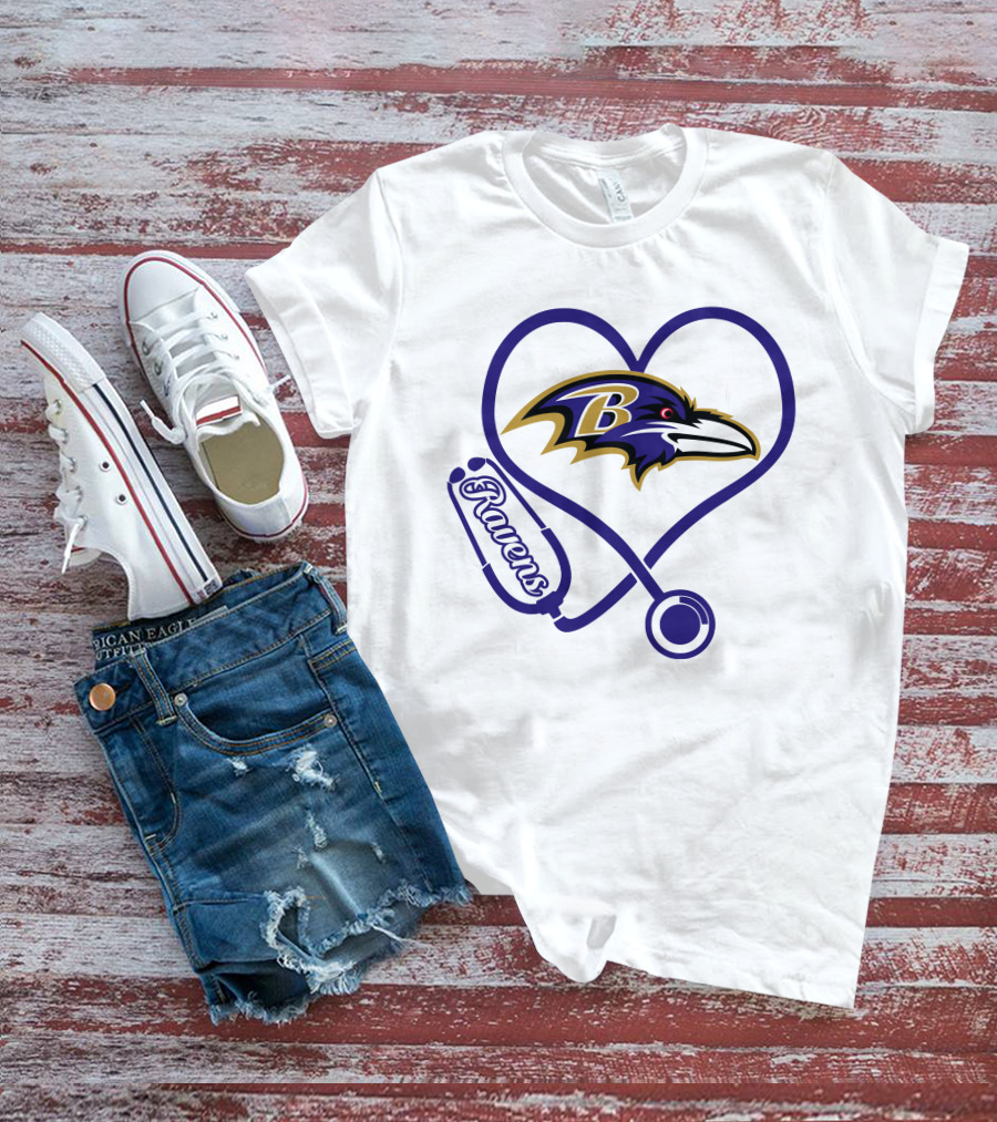 Nurse Love Baltimore Ravens Heart Stethoscope T-Shirt