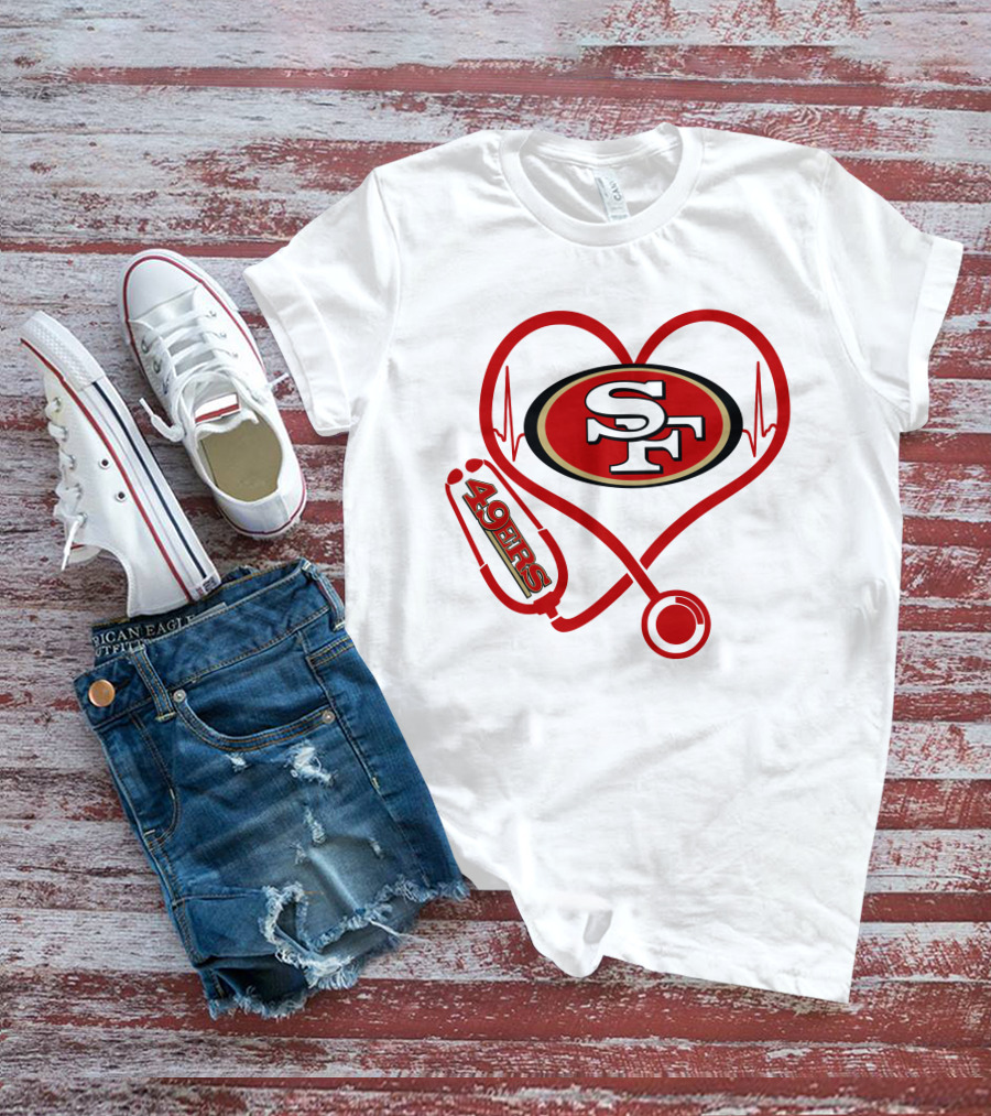San Francisco 49ers Nurse Heartbeat Love Stethoscope T-Shirt
