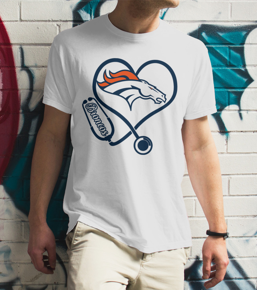 Denver Broncos Nurse Heart Stethoscope T-Shirt