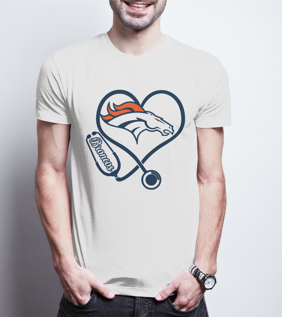 Denver Broncos Nurse Heart Stethoscope T-Shirt