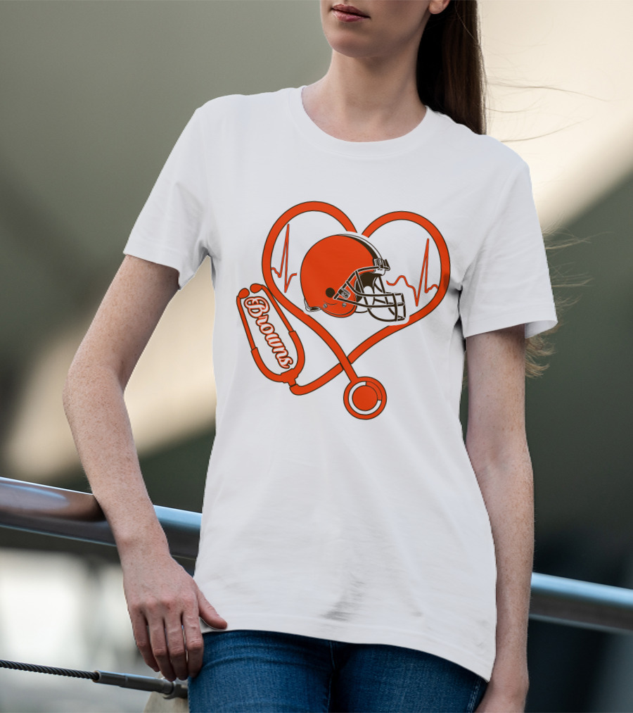 Nurse Heartbeat Browns Helmet Stethoscope T-Shirt