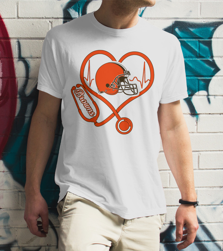 Nurse Heartbeat Browns Helmet Stethoscope T-Shirt