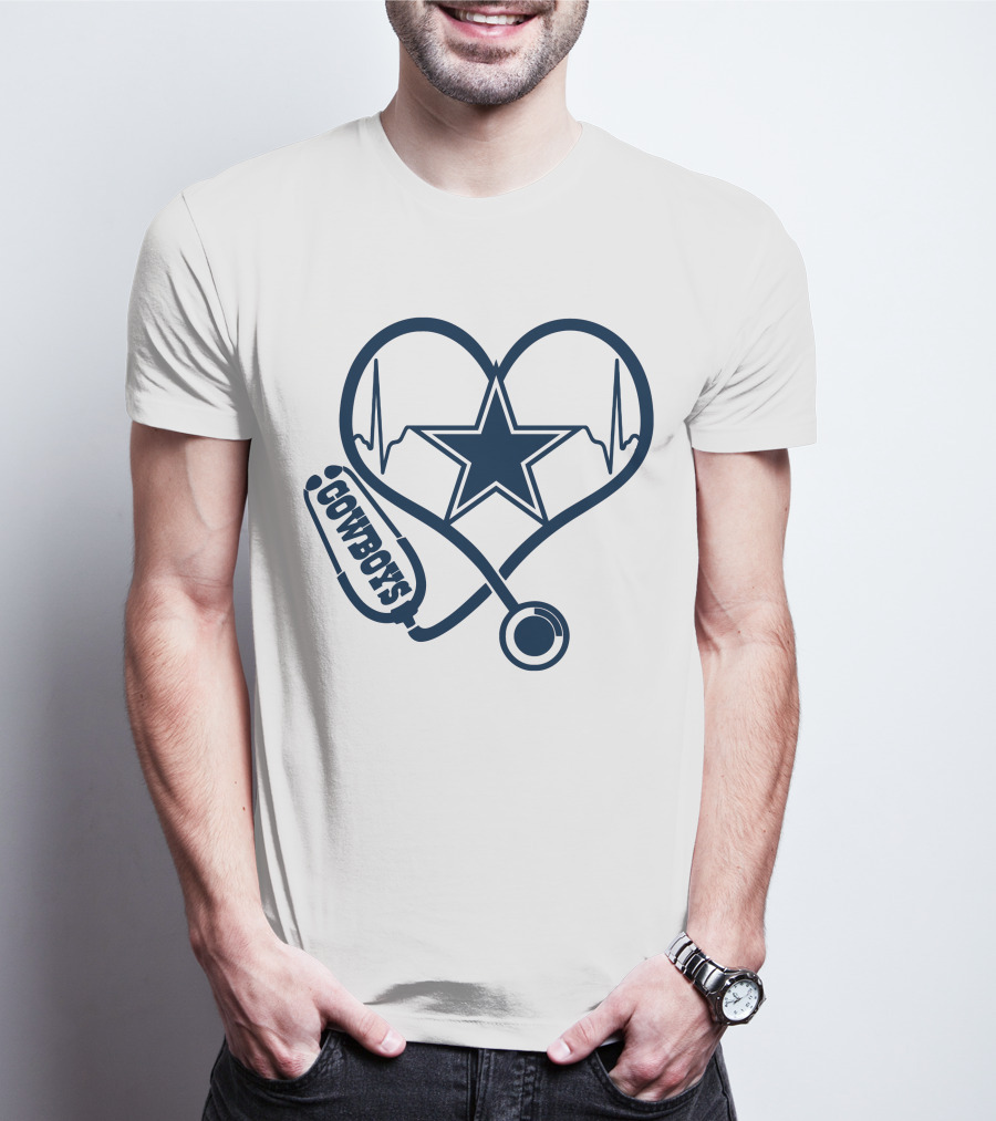 Nurse Heartbeat Dallas Cowboys Stethoscope Star T-Shirt