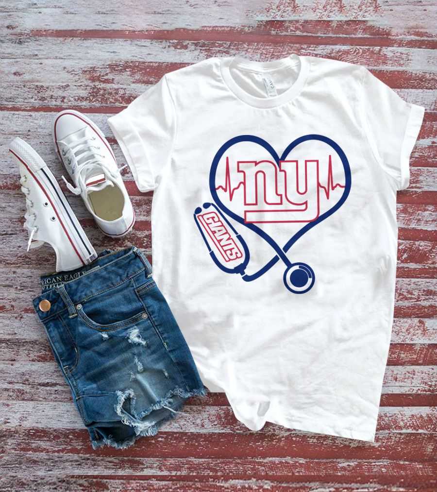 Nurse Heartbeat NY Giants Stethoscope T-Shirt