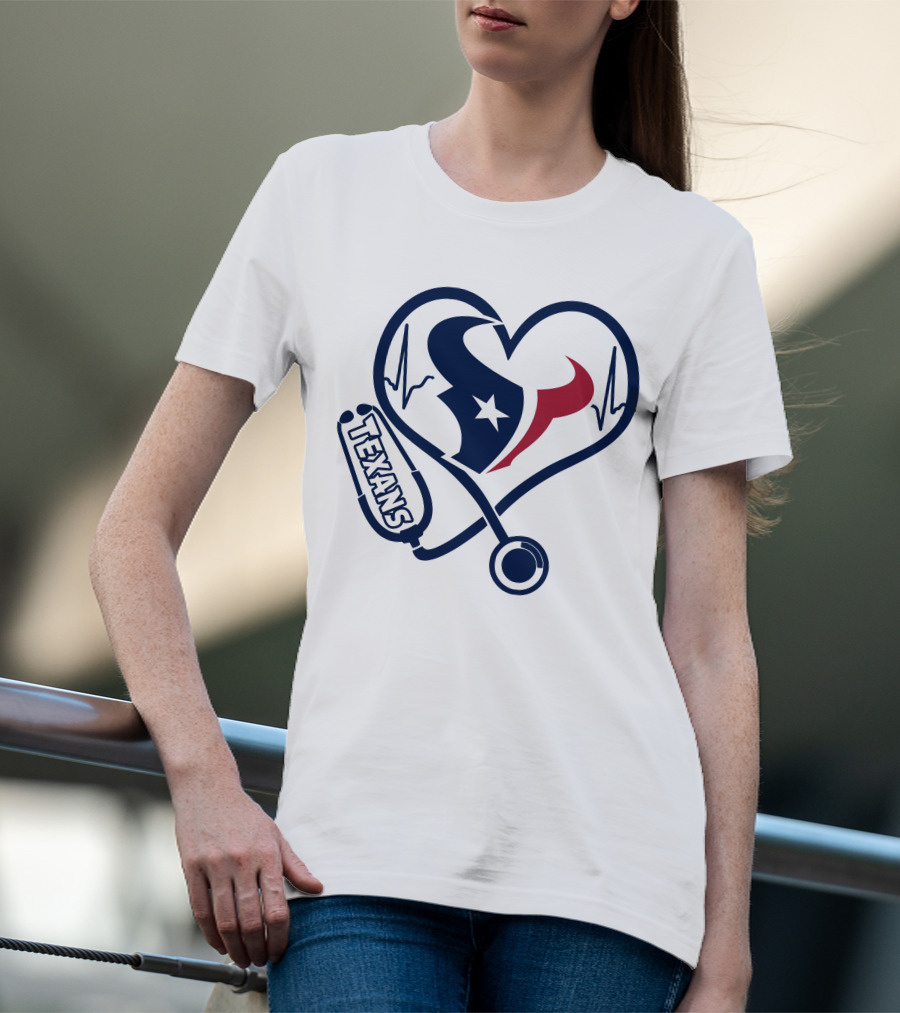Nurse Love Houston Texans Heartbeat Stethoscope T-Shirt