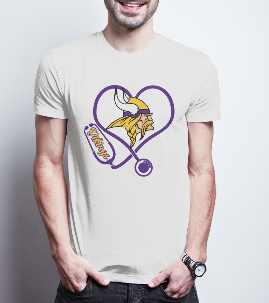 Nurse Love Minnesota Vikings Heart Stethoscope T-Shirt