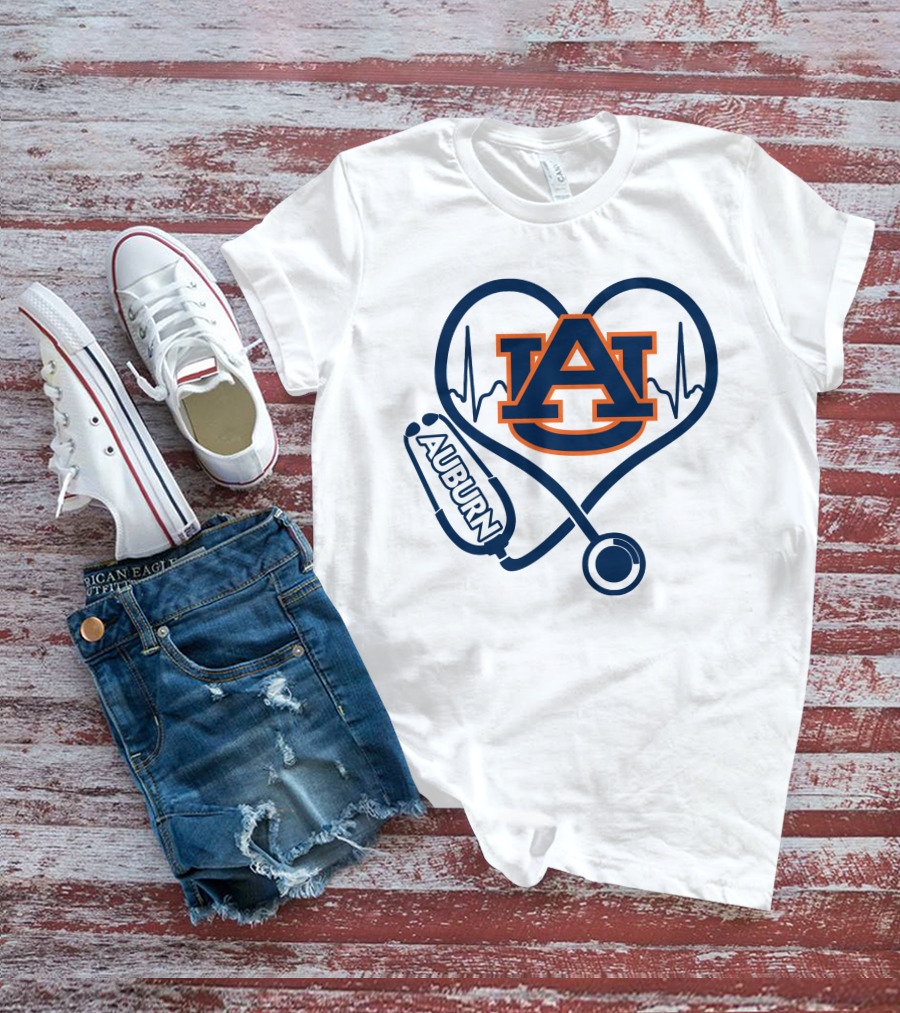 Auburn Tigers Nurse Heartbeat Stethoscope Love T-Shirt