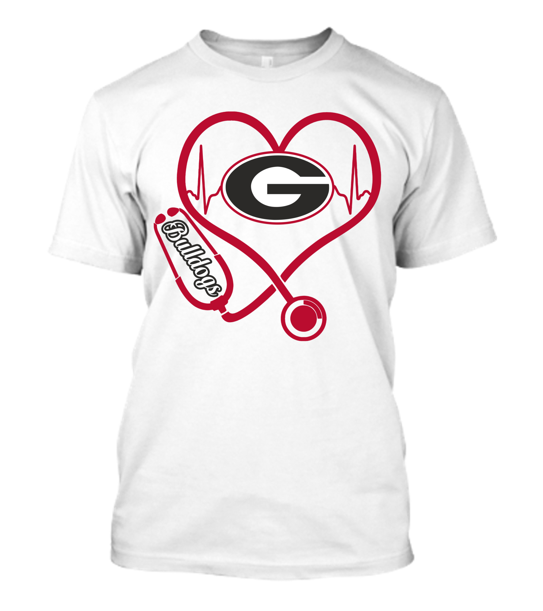 Nurse Heartbeat Love Georgia Bulldogs Stethoscope T-Shirt