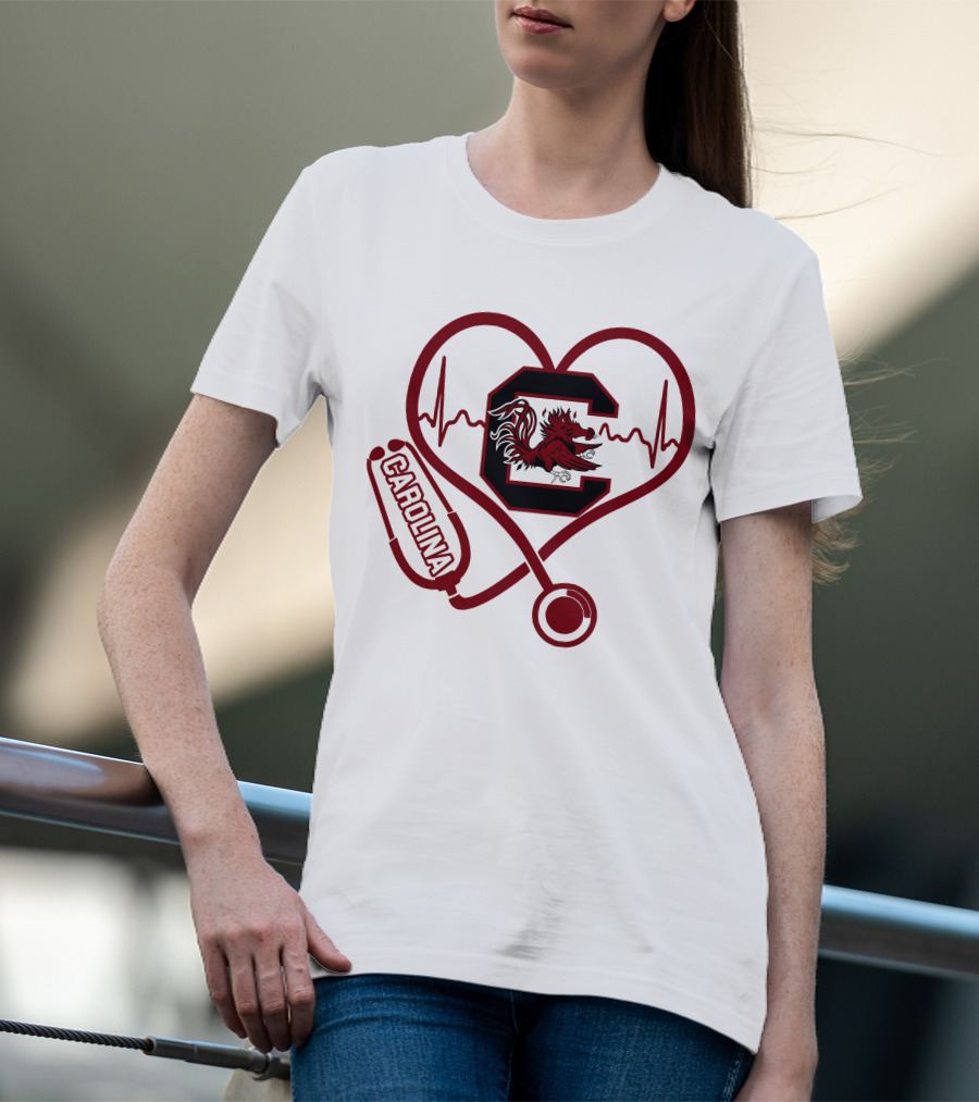 South Carolina Gamecocks Nurse Stethoscope Heartbeat T-Shirt