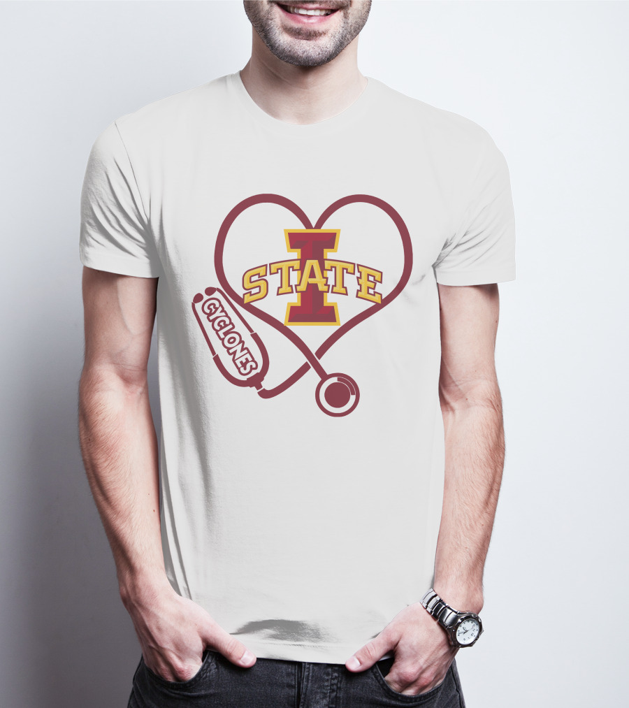 Nurse Love Heart Stethoscope Iowa State Cyclones T-Shirt