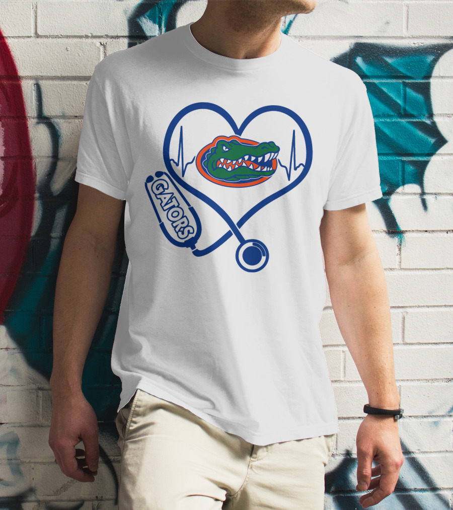 Nurse Love Gators Heartbeat Stethoscope Florida Gators T-Shirt