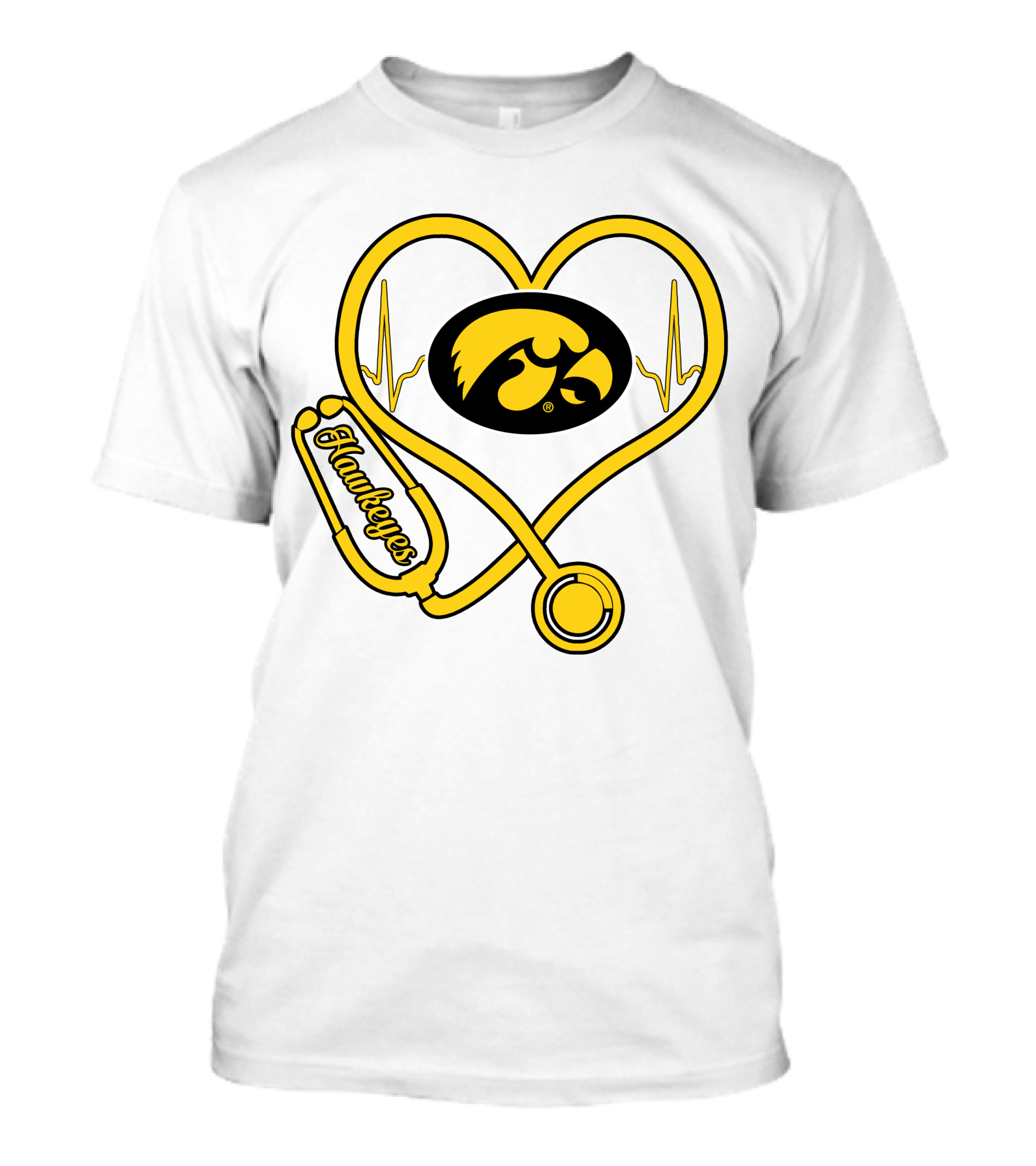 Nurse Heartbeat Love Iowa Hawkeyes Stethoscope T-Shirt