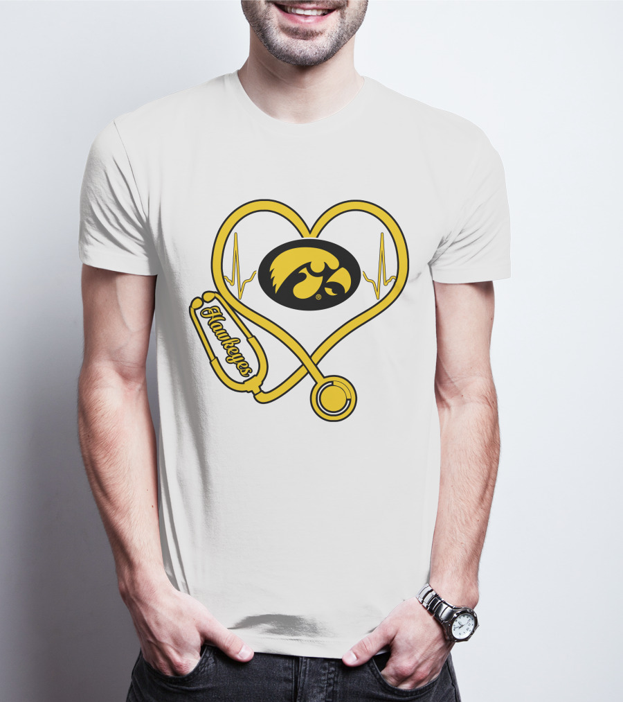 Nurse Heartbeat Love Iowa Hawkeyes Stethoscope T-Shirt