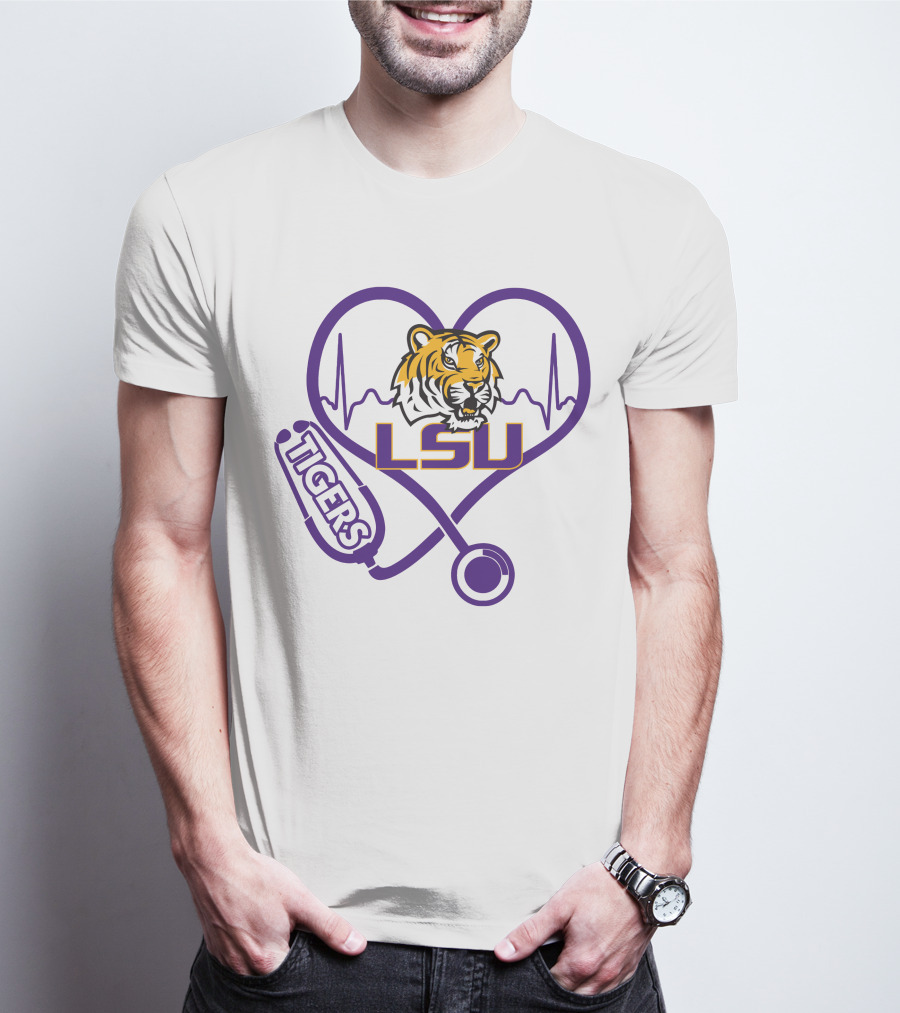 Nurse Love LSU Tigers Heartbeat Stethoscope Tiger T-Shirt