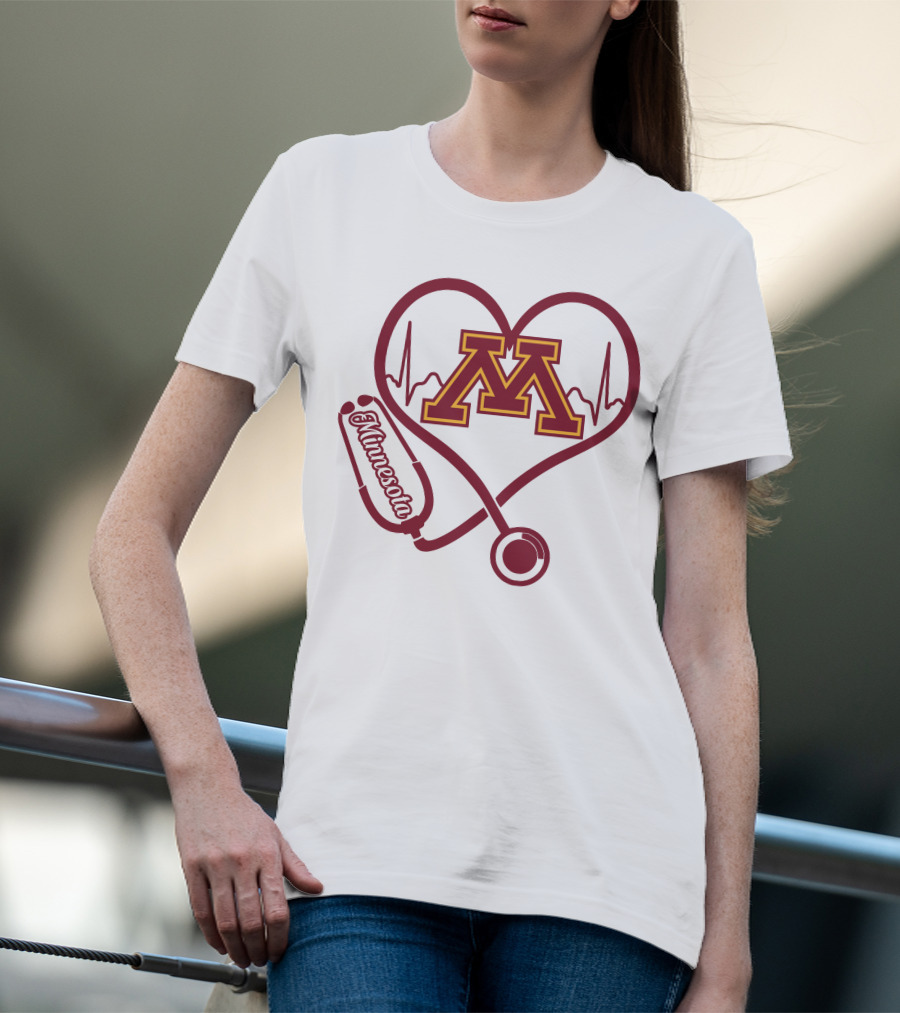 Minnesota Golden Gophers Nurse Love Heartbeat Stethoscope T-Shirt