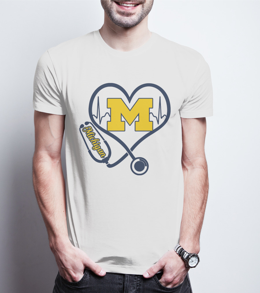 Michigan Wolverines Nurse Heartbeat Love T-Shirt
