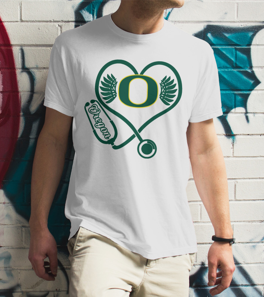 Oregon Ducks Nurse Heart Stethoscope T-Shirt