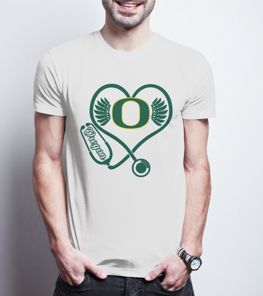 Oregon Ducks Nurse Heart Stethoscope T-Shirt