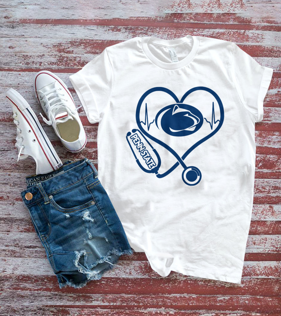 Penn State Nittany Lions Nurse Heartbeat Stethoscope Love T-Shirt