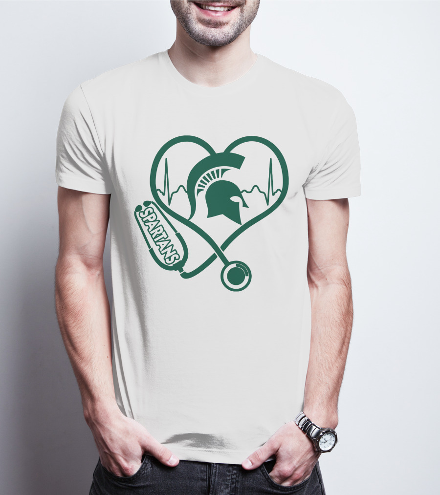 Spartans Nurse Love Heartbeat Michigan State T-Shirt
