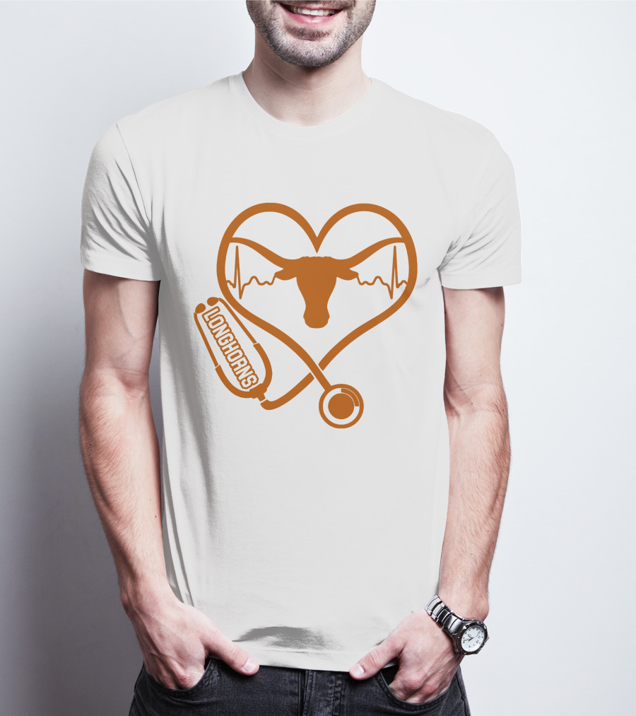 Texas Longhorns Nurse Love Heartbeat Stethoscope T-Shirt
