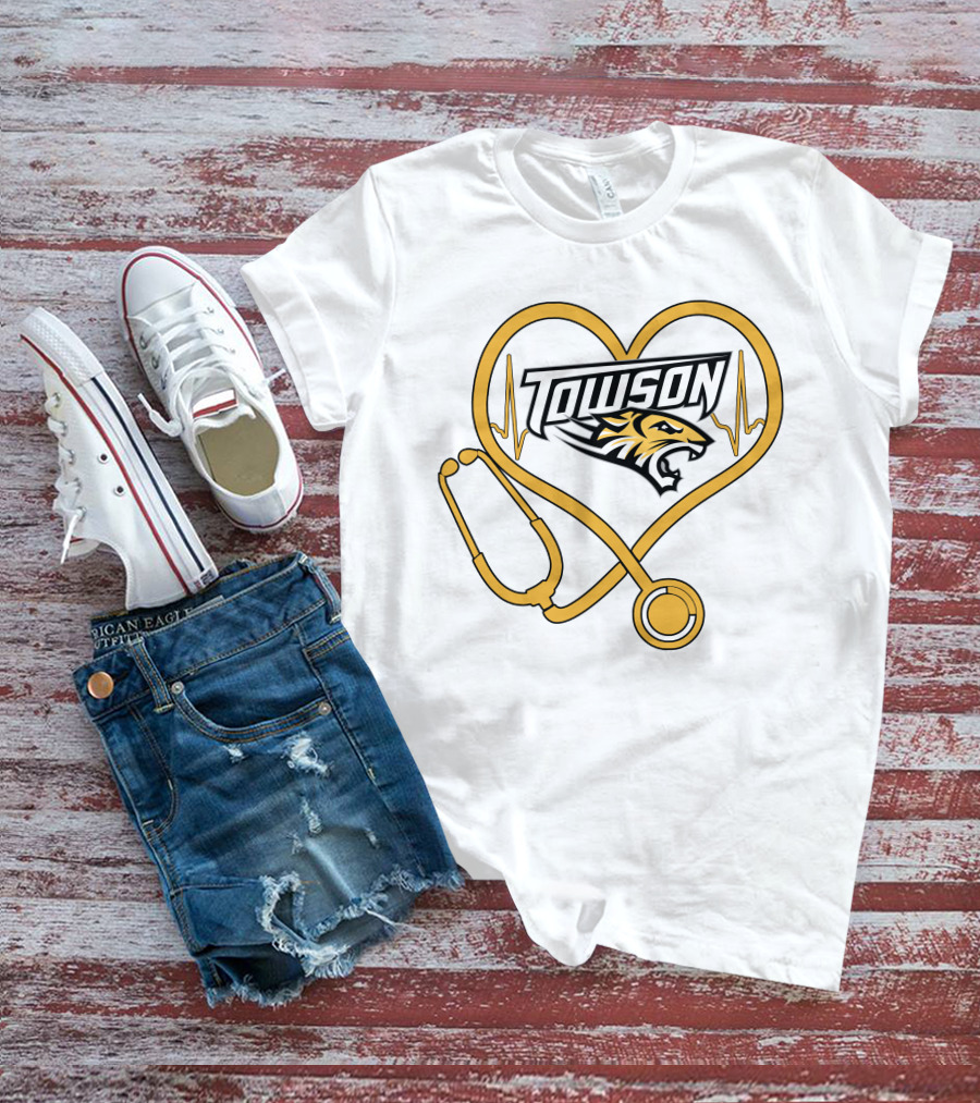 Nurse Love Towson Tigers Heart Stethoscope T-Shirt