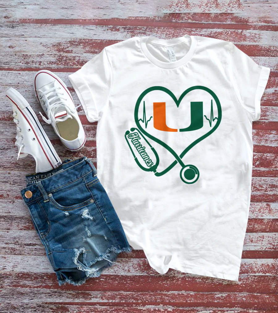 Nurse Love Miami Hurricanes Heartbeat Stethoscope U T-Shirt