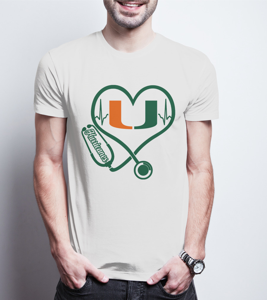 Nurse Love Miami Hurricanes Heartbeat Stethoscope U T-Shirt