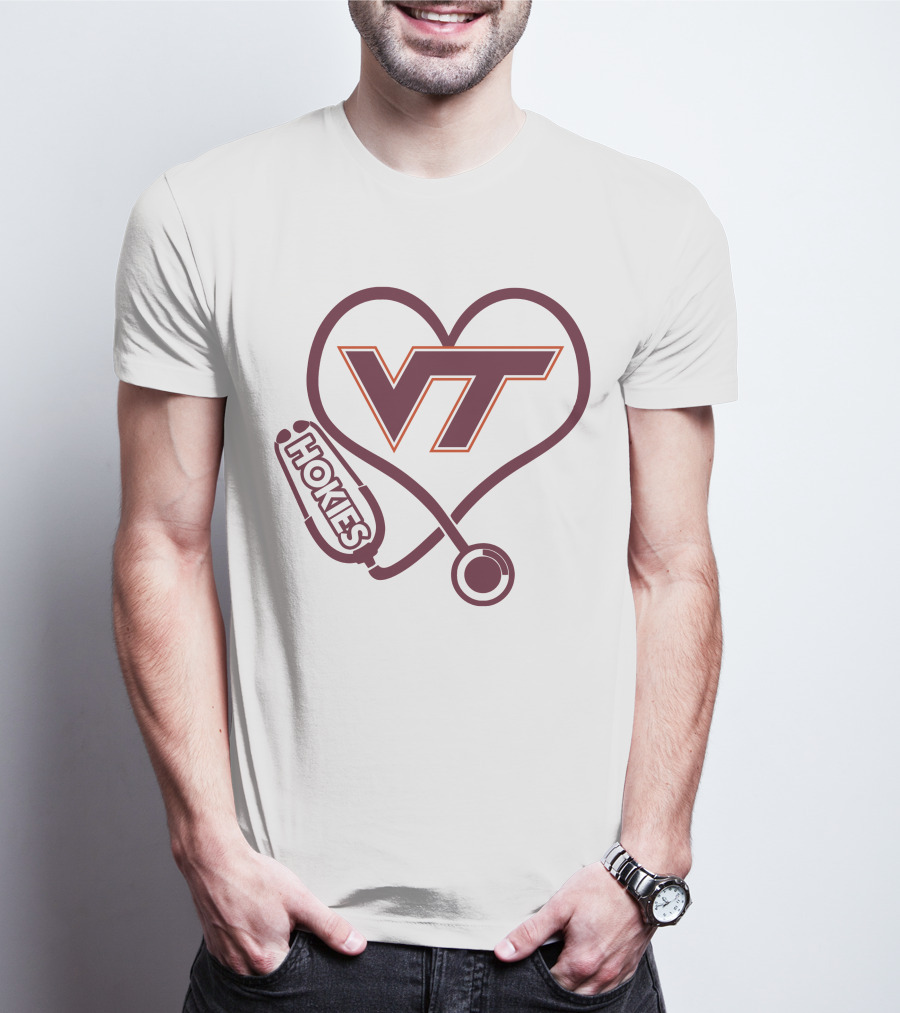 Nurse Love VT Hokies Heart Stethoscope T-Shirt