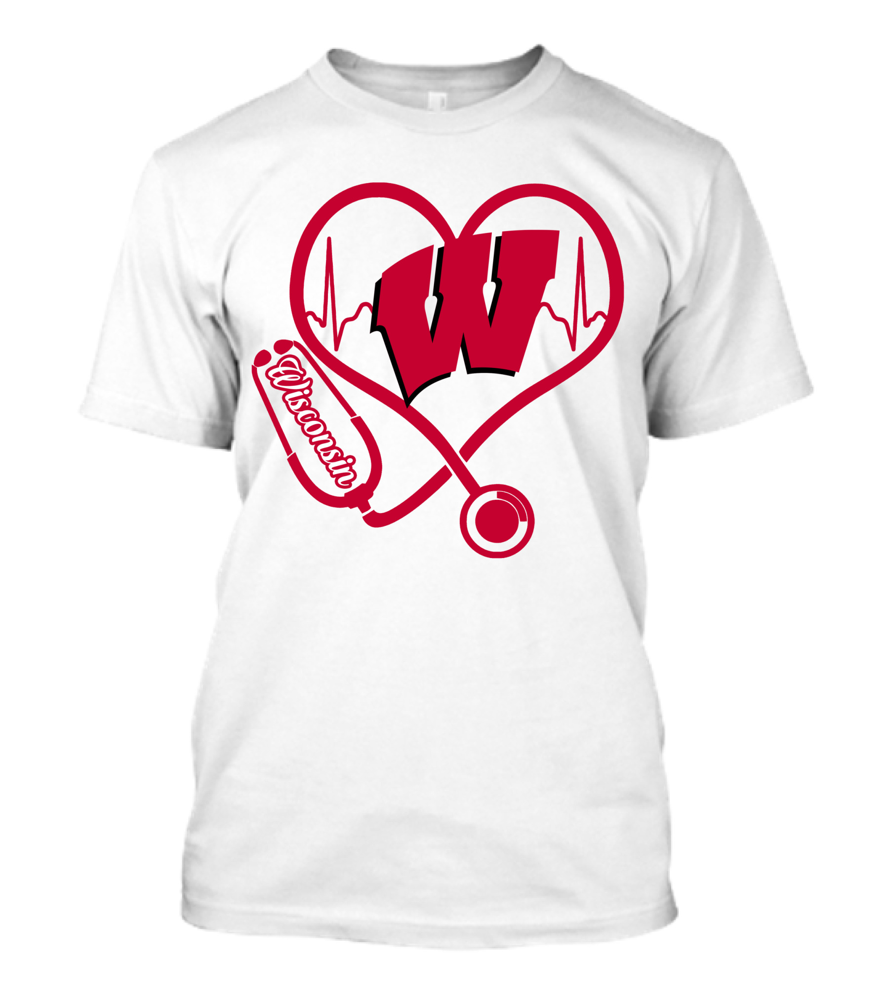 Nurse Love Wisconsin Badgers Heartbeat Stethoscope T-Shirt