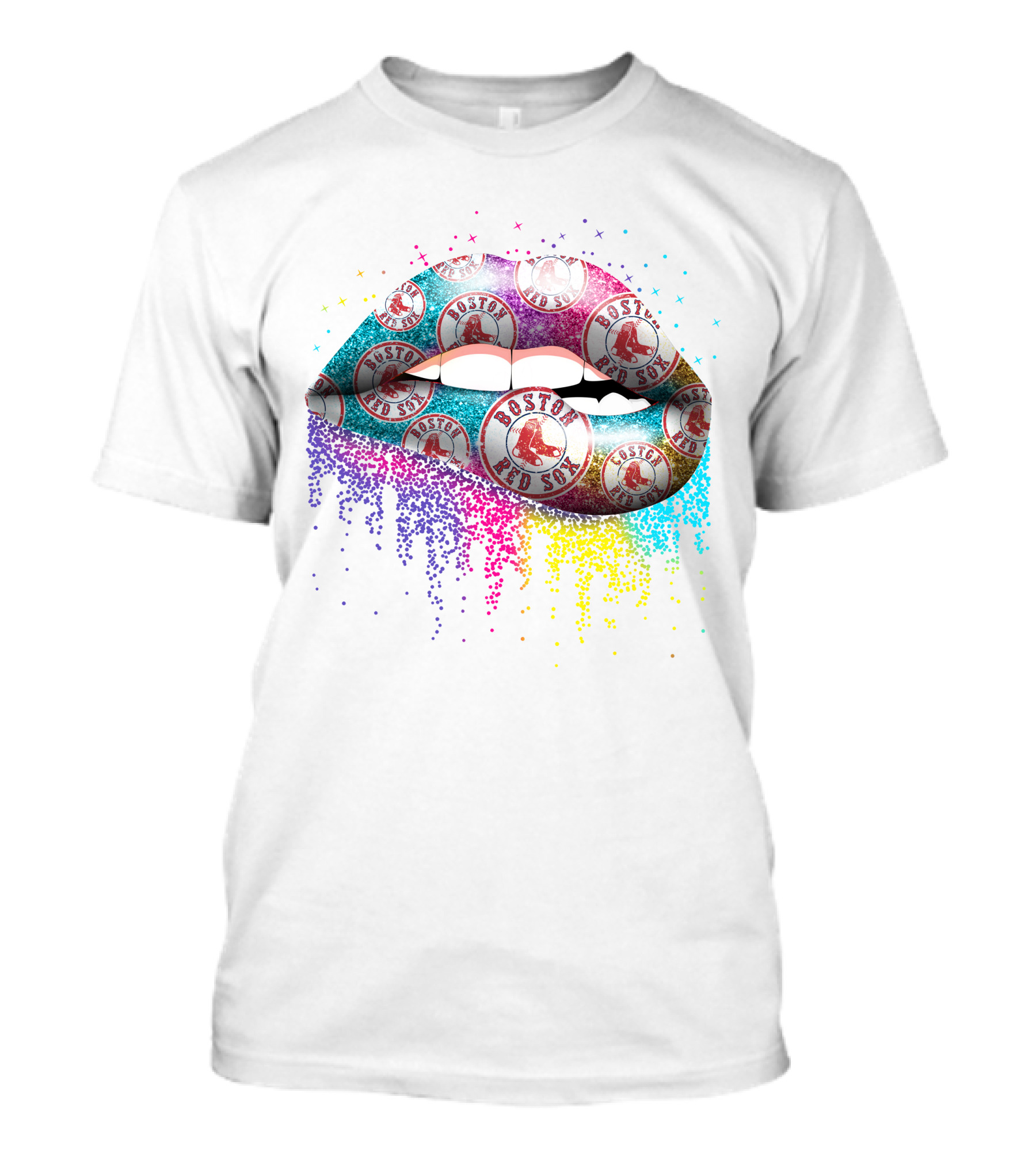 Boston Red Sox Lips Multicolor Sparkle T-Shirt