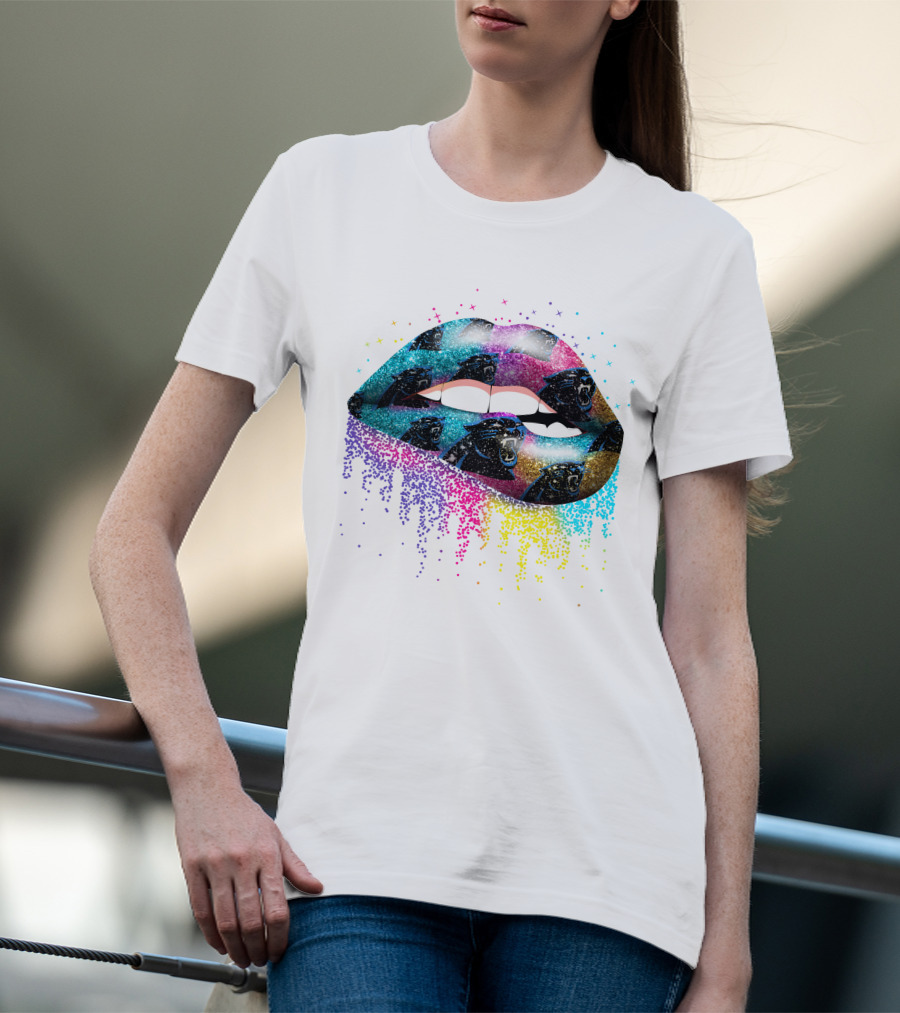 Lips Carolina Panthers Glitter Ombre Fan T-Shirt