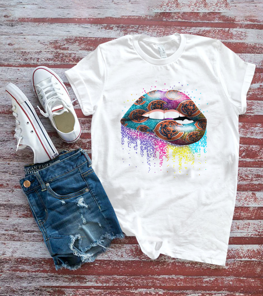 Glitter Lips Chicago Bears Logo Multicolored T-Shirt
