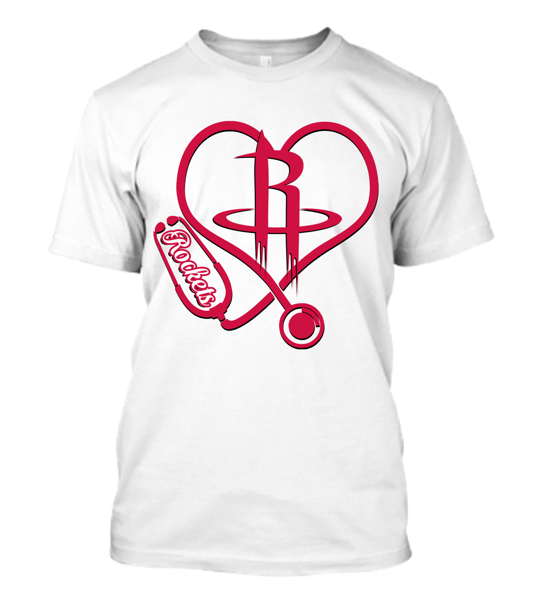 Nurse Heart Rockets Houston Basketball Logo Stethoscope T-Shirt