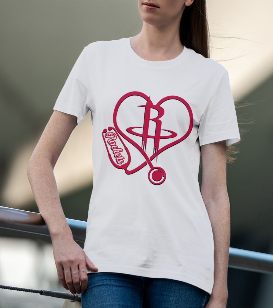 Nurse Heart Rockets Houston Basketball Logo Stethoscope T-Shirt