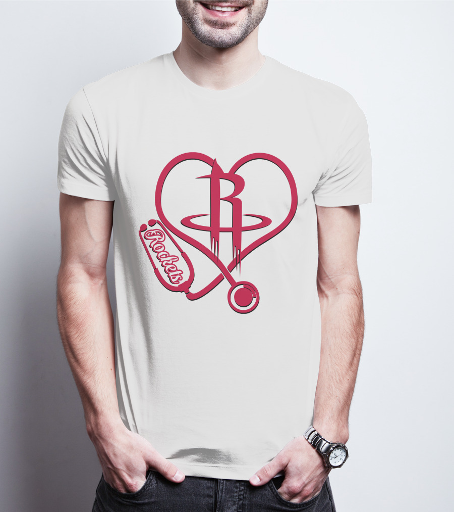 Nurse Heart Rockets Houston Basketball Logo Stethoscope T-Shirt