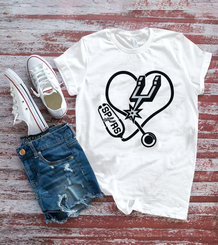 Nurse Love Heart Stethoscope San Antonio Spurs T-Shirt